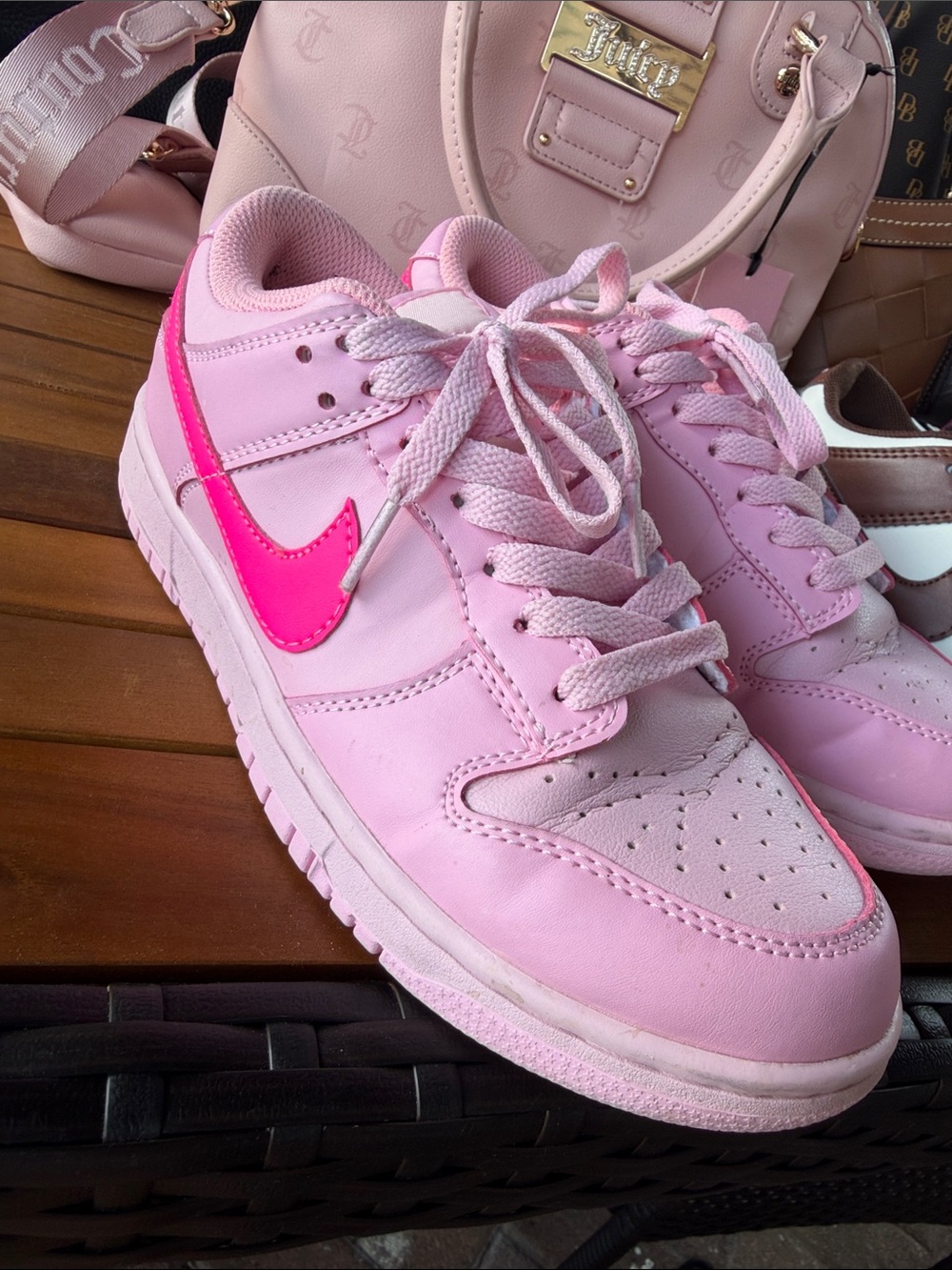 Nike Pink Low-Top Sneakers with Hot Pink Swoosh